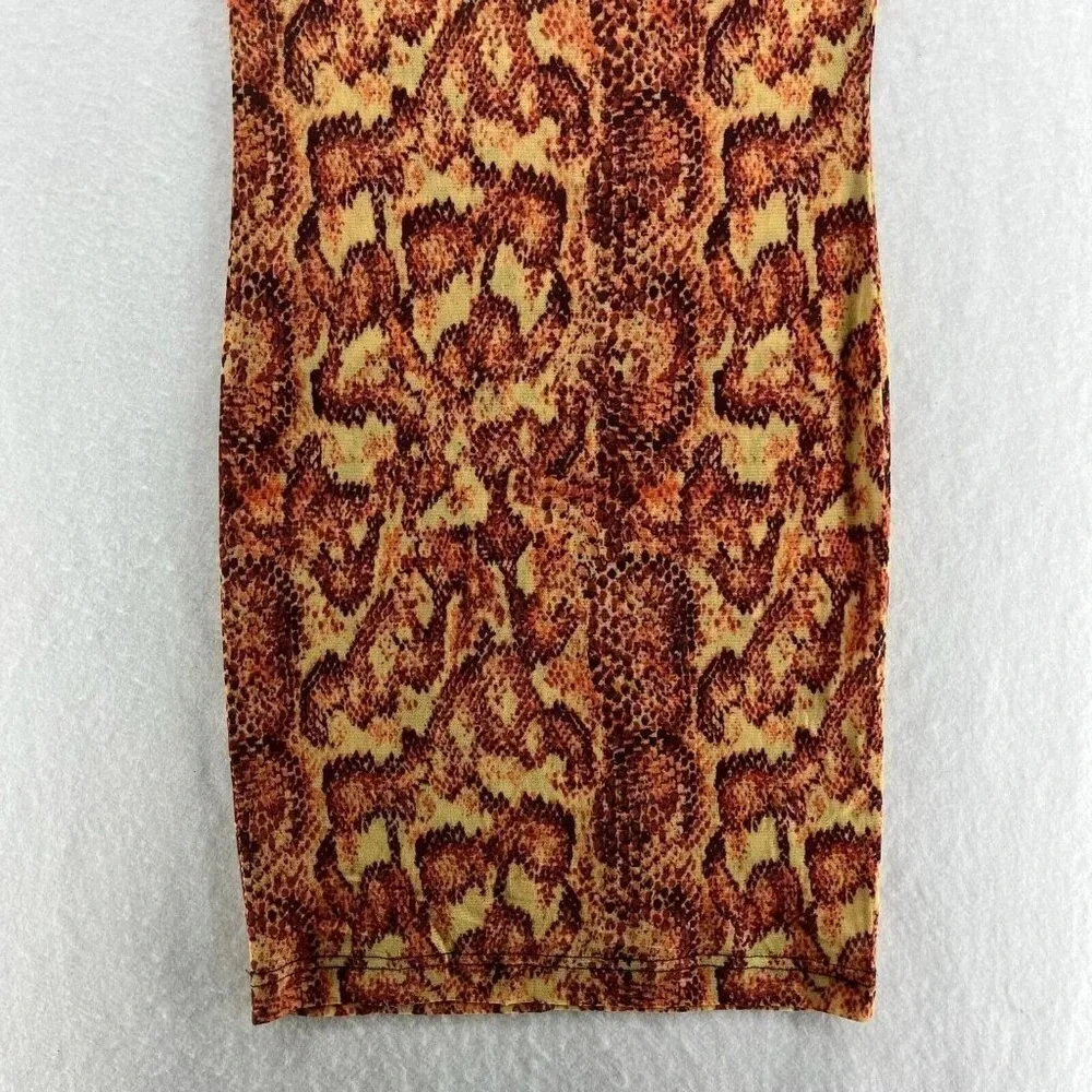 Urban Outfitters Dress Women's Sz Small Orange Mesh Snakeskin Mock Neck Bodycon - Picture 10 of 13